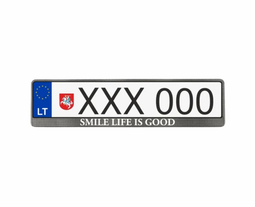 Numerių rėmelis Carbon su užrašu Smile life is good