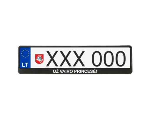 Numerių rėmelis Juodas su užrašu Už vairo princesė!